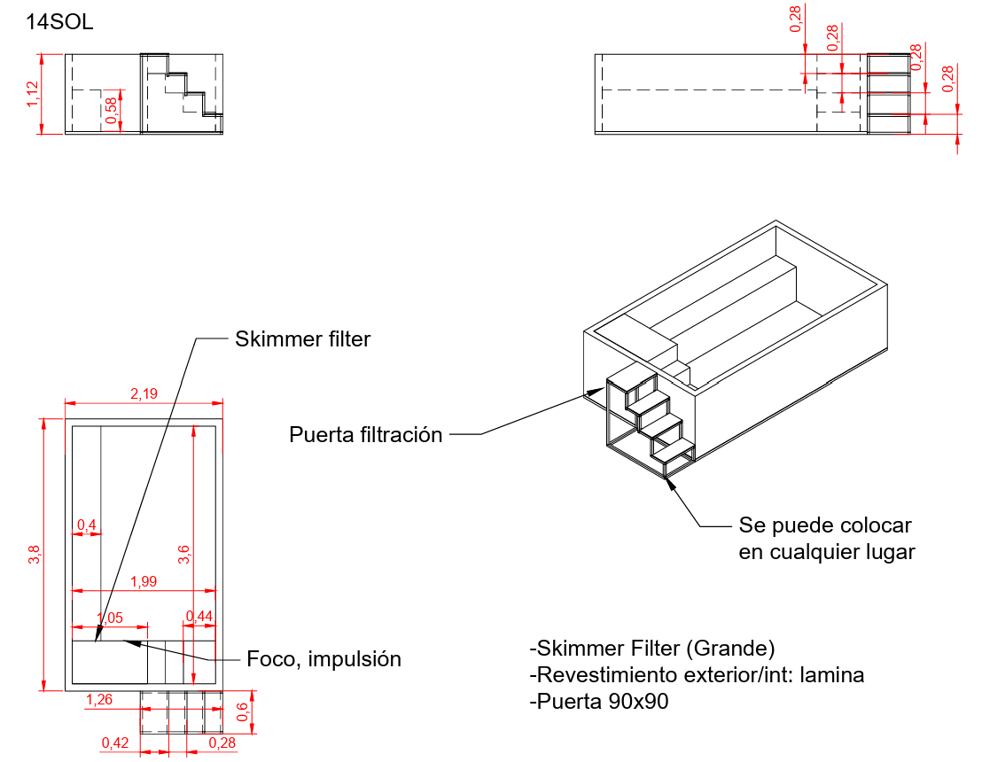 Piscina Elevada SOLPOOL 3,80 x 2,20×1,12 m (14SOL)
