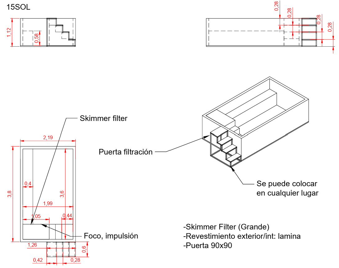 Piscina Elevada SOLPOOL 3,80 x 2,20×1,12 m (15SOL)