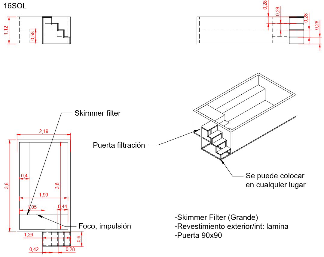 Piscina Elevada SOLPOOL 3,80 x 2,20×1,12 m (16SOL)