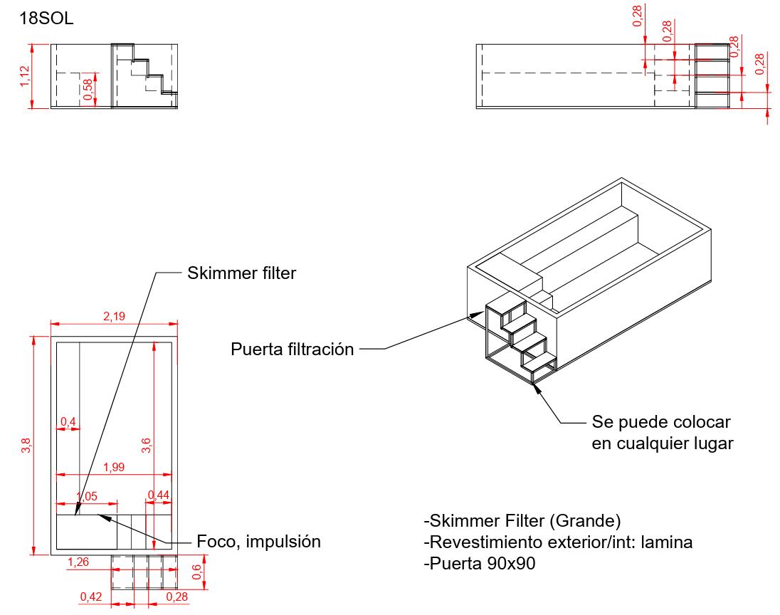 Piscina Elevada SOLPOOL 3,80 x 2,20×1,12 m (18SOL)