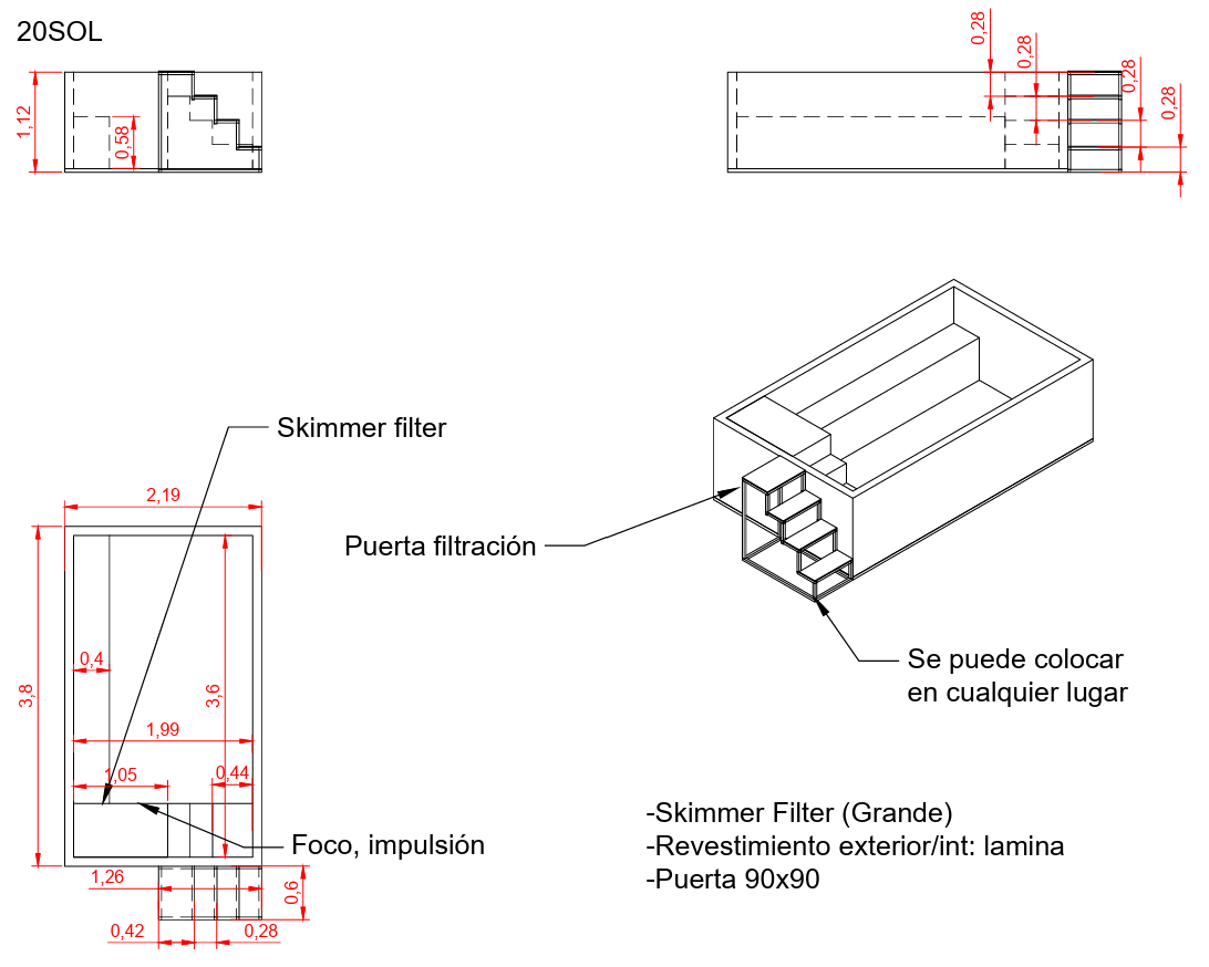 Piscina Elevada SOLPOOL 3,80 x 2,20×1,12 m (20SOL)