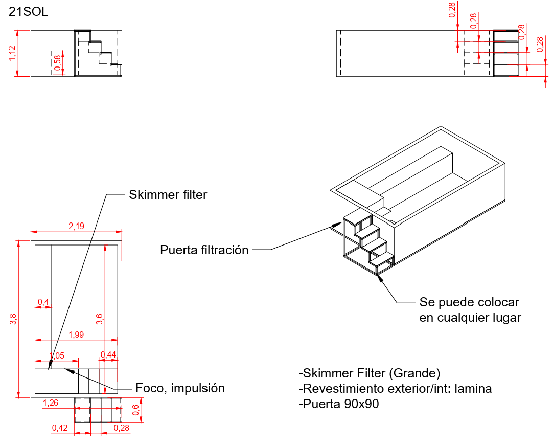 Piscina Elevada SOLPOOL 3,80 x 2,20×1,12 m (21SOL)