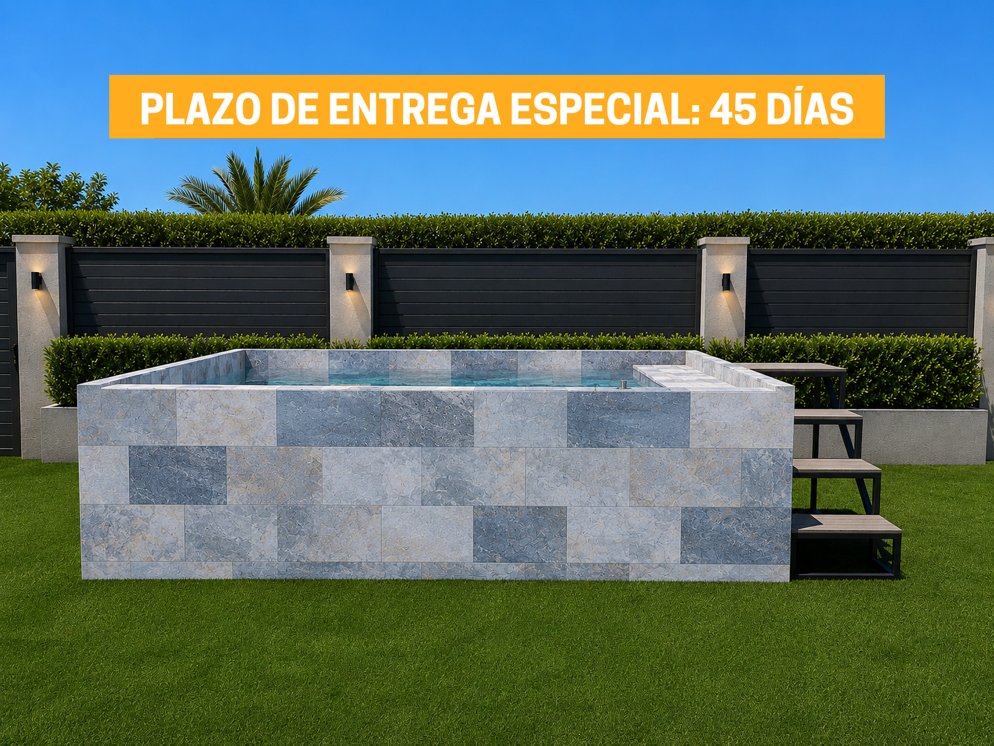 Piscina Elevada SOLPOOL 3,80 x 2,20×1,12 m (SOL) – Escalera interior derecha